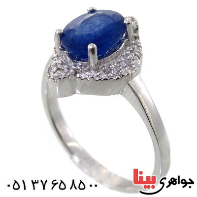 انگشتر یاقوت کبود زنانه رودیوم لوکس مدل شهلا