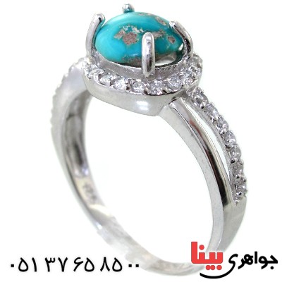 انگشتر فیروزه نیشابوری زنانه رودیوم لوکس مدل لاریسا _کد:11372