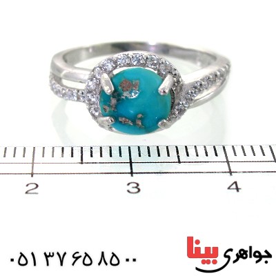 انگشتر فیروزه نیشابوری زنانه رودیوم لوکس مدل لاریسا _کد:11372