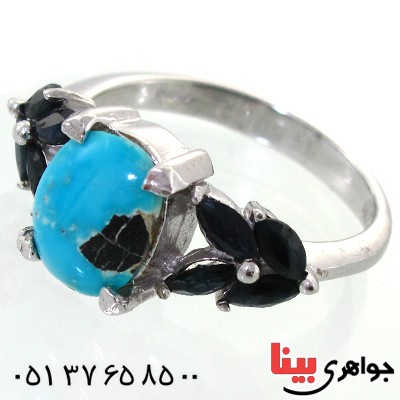 انگشتر چند جواهر فیروزه و یاقوت کبود زنانه رادیوم لوکس _کد:11376