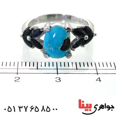 انگشتر چند جواهر فیروزه و یاقوت کبود زنانه رادیوم لوکس _کد:11376