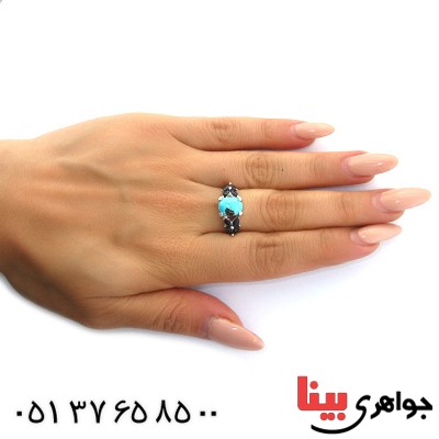 انگشتر چند جواهر فیروزه و یاقوت کبود زنانه رادیوم لوکس _کد:11376