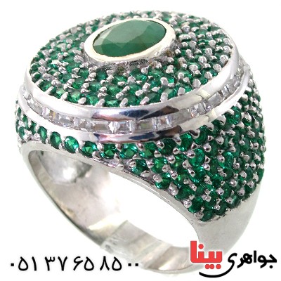 انگشتر زمرد درشت رودیوم لوکس مجلسی _کد:11378