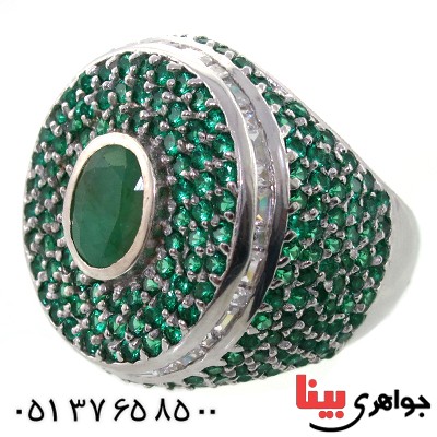 انگشتر زمرد درشت رودیوم لوکس مجلسی _کد:11378