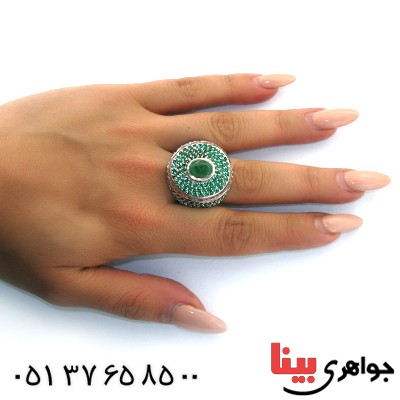 انگشتر زمرد درشت رودیوم لوکس مجلسی _کد:11378