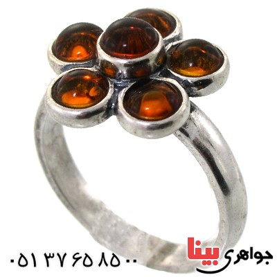 انگشتر کهربا زنانه مدل گل _کد:11405