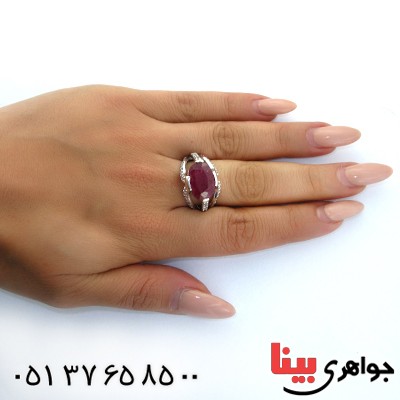 انگشتر یاقوت سرخ آفریقایی زنانه رودیوم لوکس مدل منظومه _کد:11424