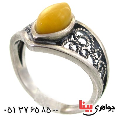 انگشتر کهربا زنانه مدل پنجره ای _کد:11426