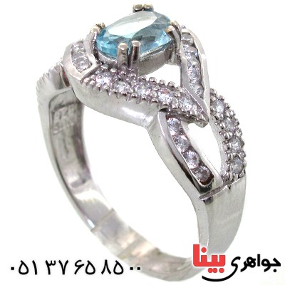 انگشتر توپاز زنانه رودیوم لوکس مدل چشمی _کد:11433