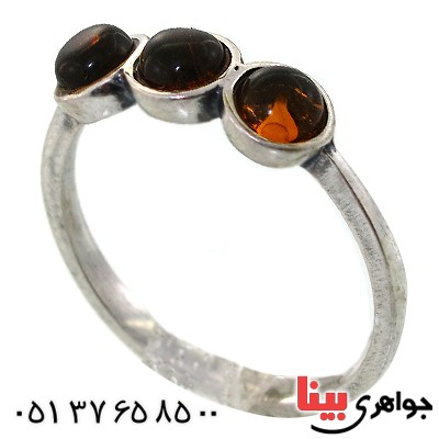 انگشتر کهربا زنانه سه نگین _کد:11442