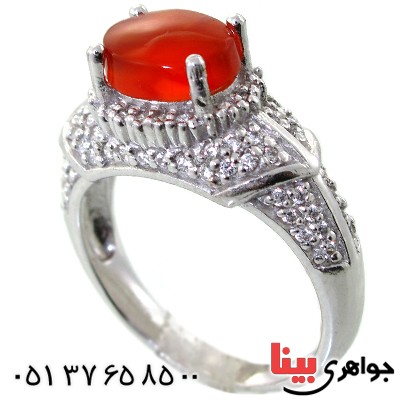 انگشتر عقیق یمنی زنانه رودیوم لوکس مدل نوشین _کد:11448