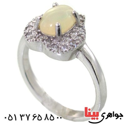 انگشتر اوپال هفت رنگ رودیوم لوکس زنانه مدل قلب _کد:11456