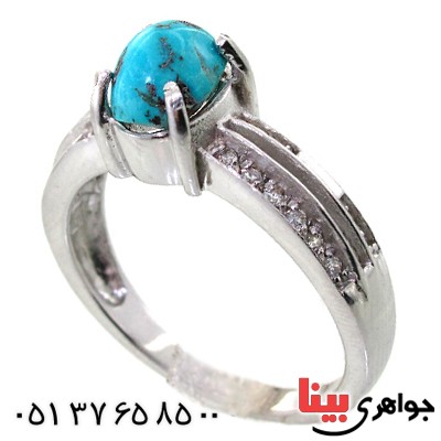 انگشتر فیروزه نیشابوری زنانه رودیوم لوکس مدل آسمین _کد:11472