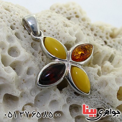 گردنبند کهربا زنانه مدل گل چهار پر _کد:11480