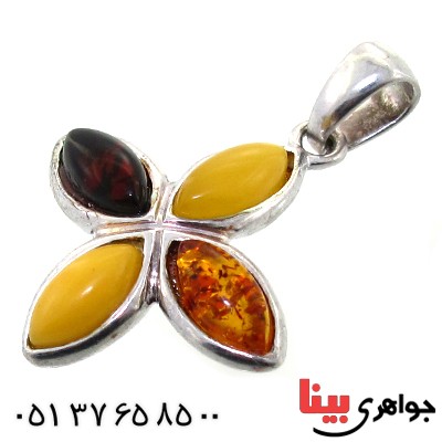 گردنبند کهربا زنانه مدل گل چهار پر _کد:11480