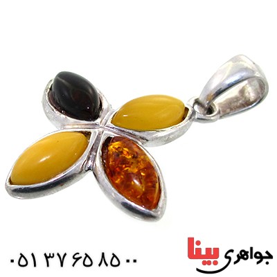 گردنبند کهربا زنانه مدل گل چهار پر _کد:11480