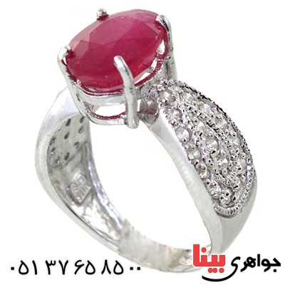انگشتر یاقوت سرخ زنانه رودیوم لوکس مدل مهدیسا _کد:11487