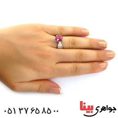 انگشتر یاقوت سرخ زنانه رودیوم لوکس مدل مهدیسا _کد:11487
