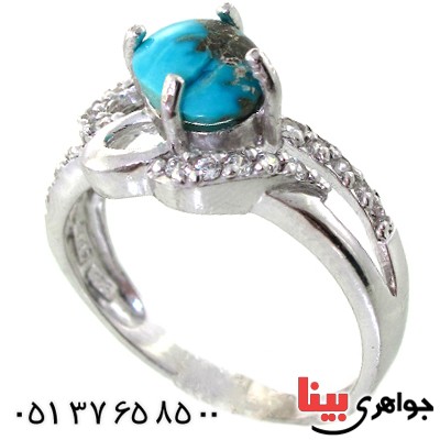 انگشتر فیروزه نیشابوری زنانه رودیوم لوکس خوش نقش _کد:11506