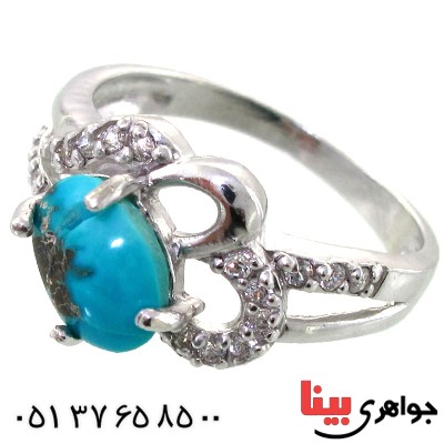 انگشتر فیروزه نیشابوری زنانه رودیوم لوکس خوش نقش _کد:11506