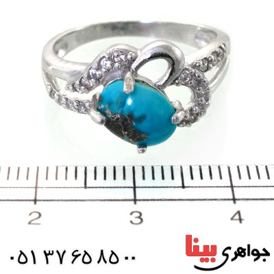 انگشتر فیروزه نیشابوری زنانه رودیوم لوکس خوش نقش _کد:11506