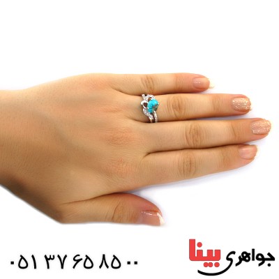 انگشتر فیروزه نیشابوری زنانه رودیوم لوکس خوش نقش _کد:11506