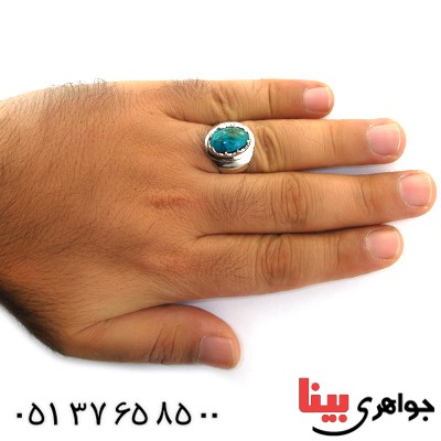 انگشتر فیروزه نیشابوری شجری عالی مردانه درشت و فاخر _کد:1644