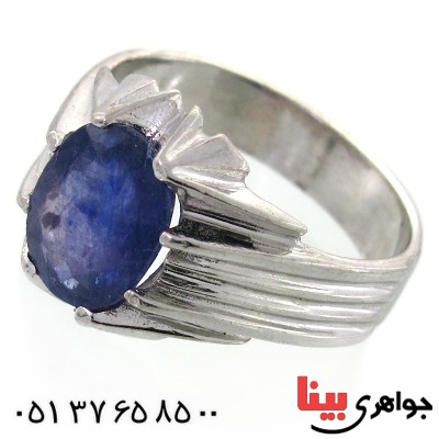 انگشتر یاقوت کبود مردانه دور چنگی _کد:11547