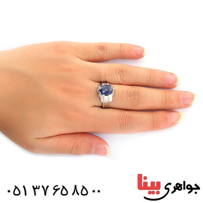 انگشتر یاقوت کبود مردانه دور چنگی _کد:11547