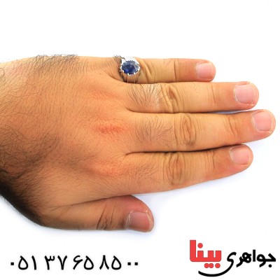 انگشتر یاقوت کبود مردانه دور چنگی _کد:11547
