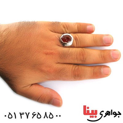 انگشتر عقیق یمنی مردانه درشت با رکاب پله ای _کد:11549