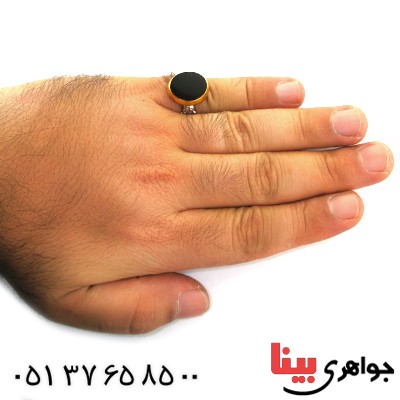 انگشتر عقیق سیاه (اونیکس) مردانه دور طلایی طرح صفوی _کد:11555