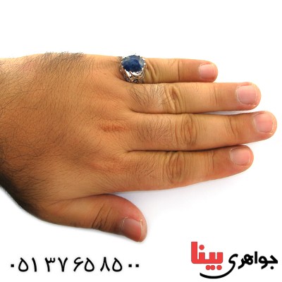 انگشتر یاقوت کبود مردانه درشت اسلیمی _کد:11557