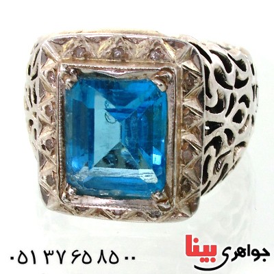 انگشتر توپاز شفاف مردانه فاخر دور الماس مجلسی _کد:1659