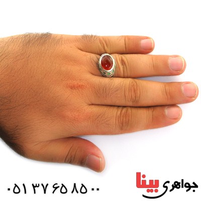 انگشتر عقیق یمنی مردانه دور زمرد اسلیمی شکیل _کد:1664