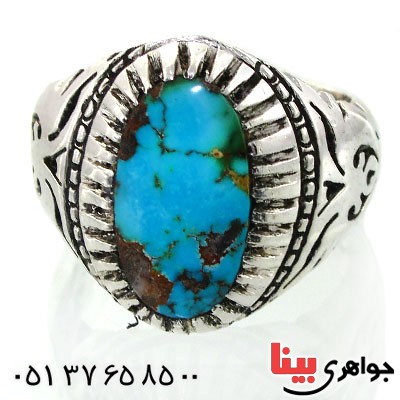 انگشتر فیروزه نیشابوری شجری مردانه درشت تمام چنگ _کد:11588