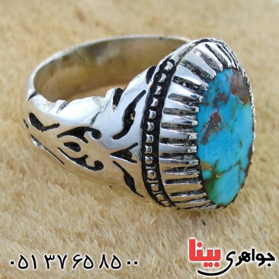 انگشتر فیروزه نیشابوری شجری مردانه درشت تمام چنگ _کد:11588