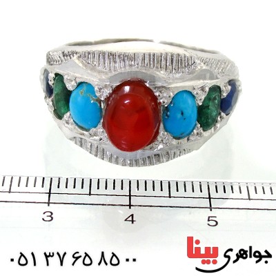 انگشتر چند جواهر عالی عقیق یمنی و فیروزه نیشابوری مردانه ارزشمند _کد:1665