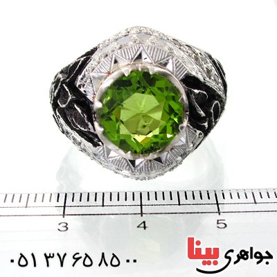 انگشتر زبرجد و الماس ناب مردانه قلم زنی شیک و مجلسی _کد:1668