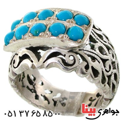 انگشتر فیروزه نیشابوری عجمی ناب مردانه درشت اشرافی _کد:1669