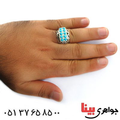 انگشتر فیروزه نیشابوری عجمی ناب مردانه درشت اشرافی _کد:1669