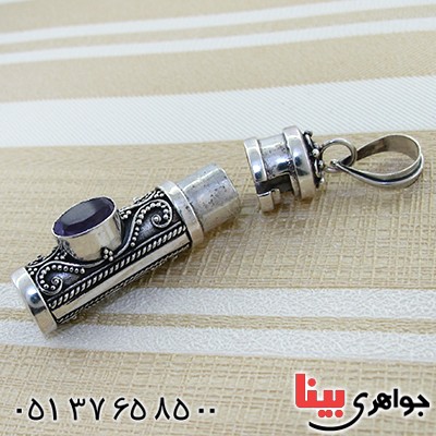 گردنبند آمتیست لوله حرز مخفی دست ساز _کد:11602