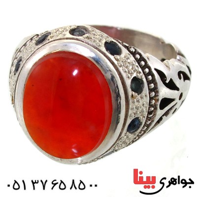 انگشتر عقیق یمنی مرغوب مردانه دور یاقوت اسلیمی شیک _کد:1670