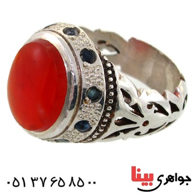 انگشتر عقیق یمنی مرغوب مردانه دور یاقوت اسلیمی شیک _کد:1670