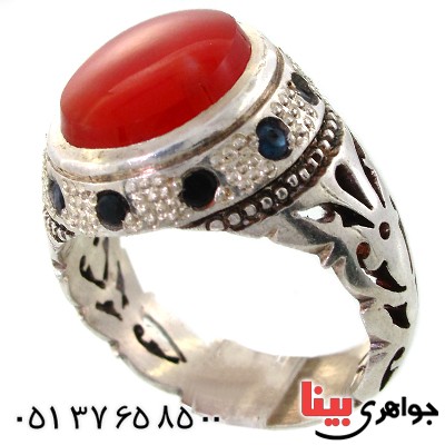 انگشتر عقیق یمنی مرغوب مردانه دور یاقوت اسلیمی شیک _کد:1670