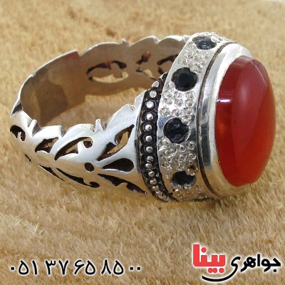 انگشتر عقیق یمنی مرغوب مردانه دور یاقوت اسلیمی شیک _کد:1670