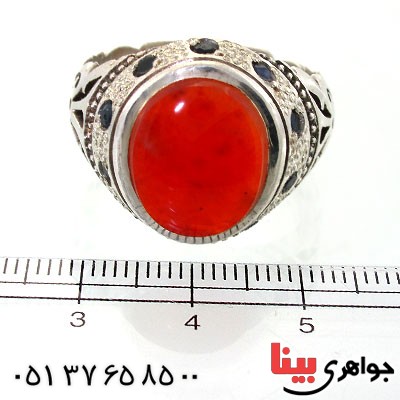 انگشتر عقیق یمنی مرغوب مردانه دور یاقوت اسلیمی شیک _کد:1670