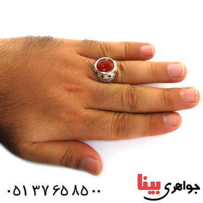 انگشتر عقیق یمنی مرغوب مردانه دور یاقوت اسلیمی شیک _کد:1670
