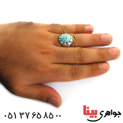 انگشتر فیروزه نیشابوری شجری مردانه خوش نقش درشت جذاب _کد:1671