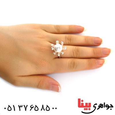 انگشتر مروارید زنانه درشت مدل گل _کد:11607